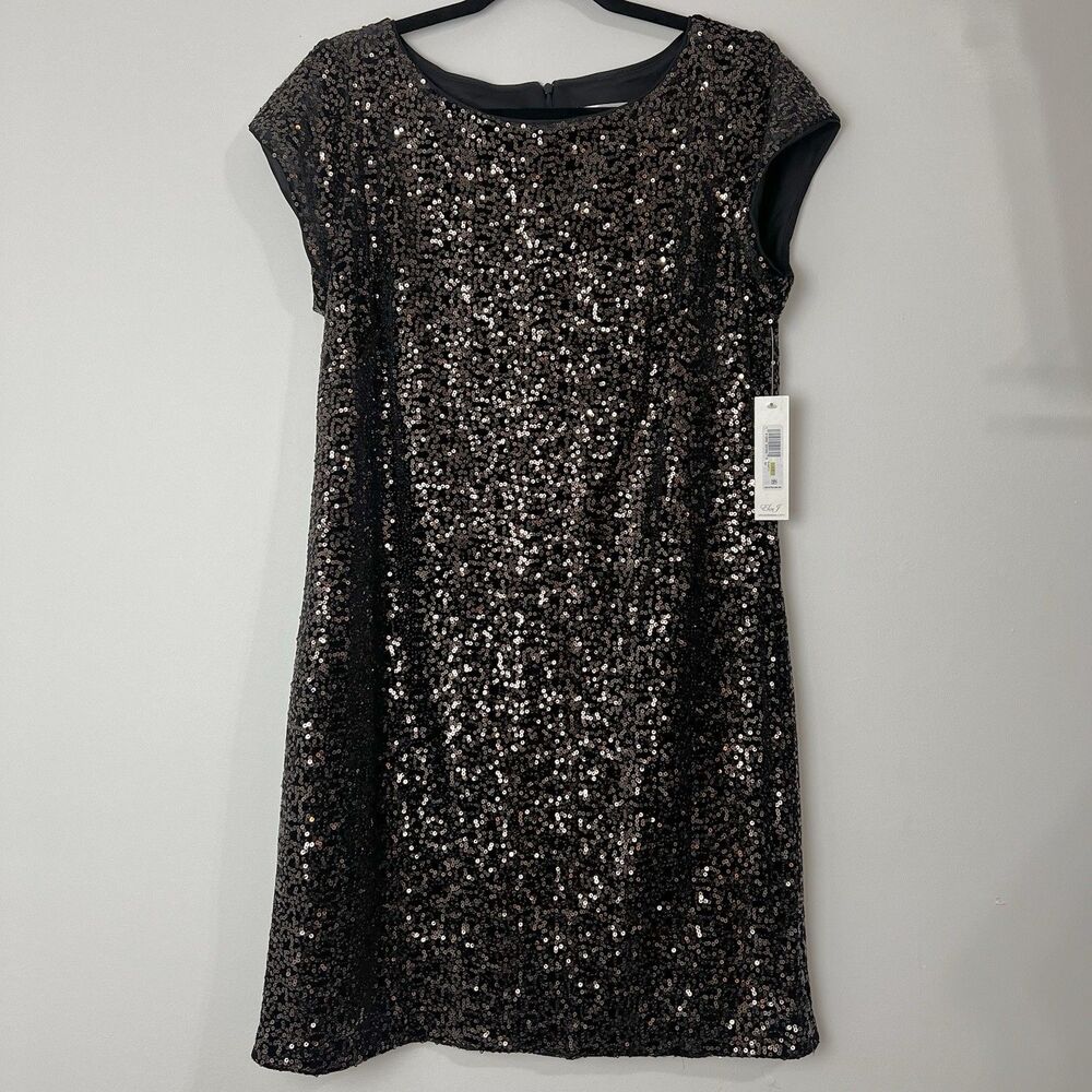 Eliza J Black & Gold Sequin Cocktail Dress NWT Women’s 14 EJ3M7111 - Picture 3 of 10